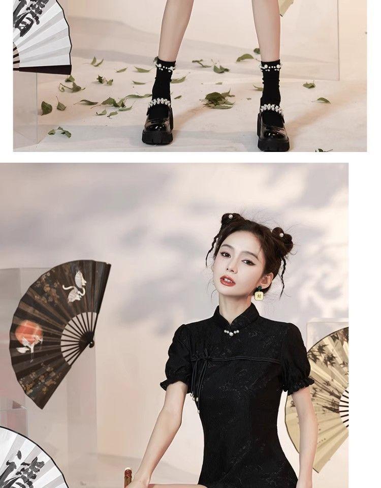 Product Introduction of Black Cheongsam New Summer Improvement Young New Chinese Style Small Girl Dress Lace Short Casual Womenswear 6