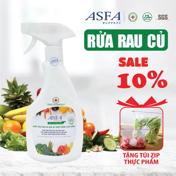 Nước rửa rau củ quả ASFA diệt khuẩn 500ml làm sạch thực phẩm