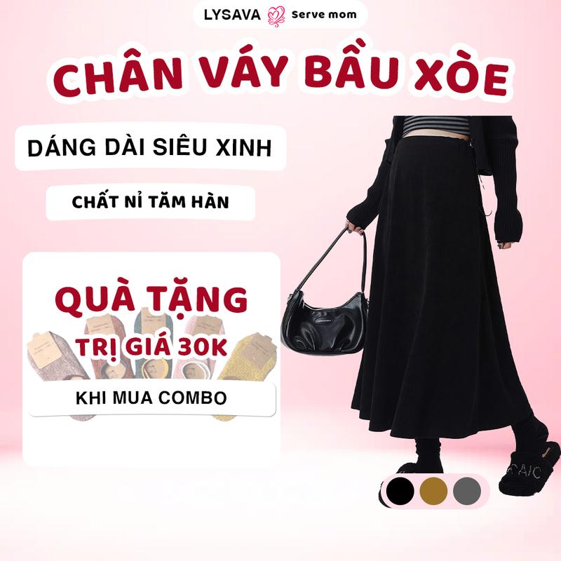 Chân váy bầu công sở Lysava dáng xòe lượn sóng chân váy bầu trơn basic chất nỉ tăm hàn dày dặn mềm mịn váy bầu siêu co dãn dễ phối đi làm đi chơi đi tiệc