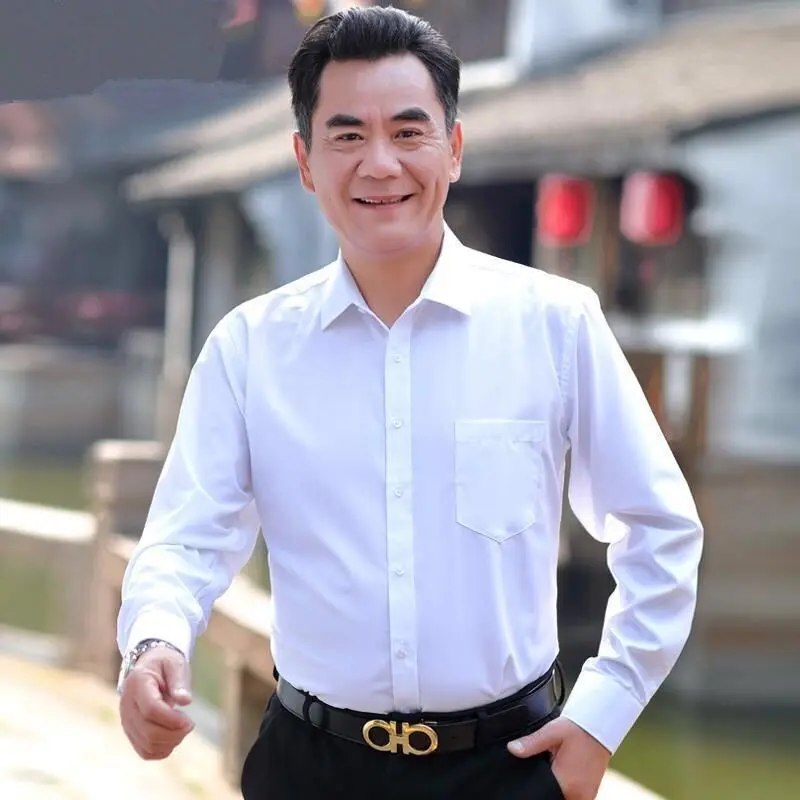 Áo Sơ Mi Dài Tay, Dành Cho Nam Trung Người Già Và Cao Tuổi, Mỏng Mùa Hè, Không Sắt, Màu Trơn Công Sở, Bố Và Ông Nội, Thời Trang Nam