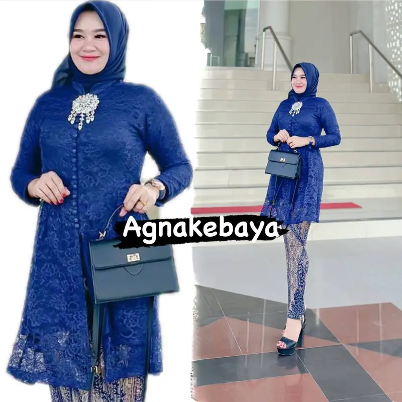 Kebaya tunik naila brukat halus premium- full kancing Polos Hitam Putih Navy Bawahan Bordir Dress Panjang Semi Wanita Pesta Atasan Seragam Setelan Kondangan Mewah Wisuda 1