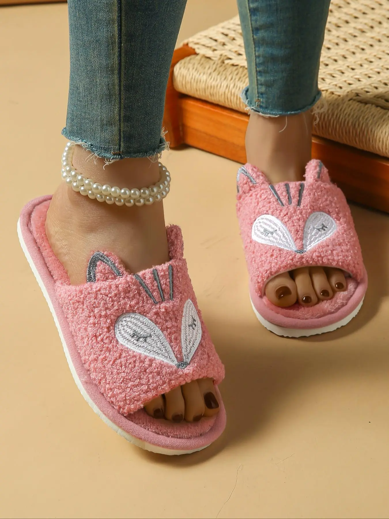 Cute Cartoon Fox Design Slides, Casual Soft Comfortable Home Slippers, Non-slip Slippers for Indoor & Outdoor Wear, Girl