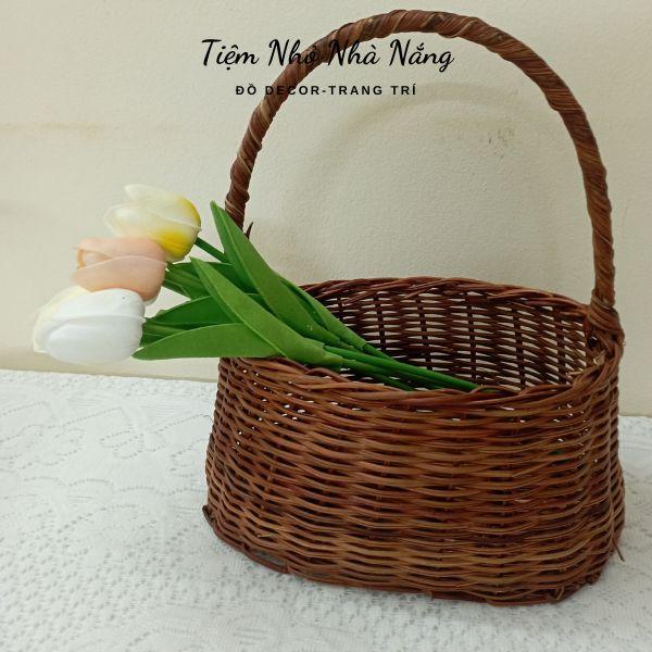 Giỏ đan mây cắm hoa decor , giỏ mây thủ công đựng đồ siêu xinh, decor, trang trí nhà cửa Phòng ngủ Phong cách Hàn Quốc Rổ