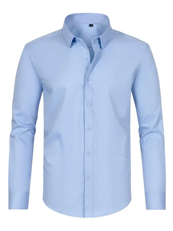 Men's Regular Fit Solid Color Button Front Shirt, Long Sleeve Woven Top For Business Work Office, Men's Top For All Seasons 6