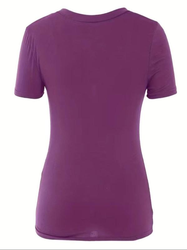 【Plus Size】 Solid V Neck Tee, Casual Short Sleeve T-shirt for Daily Wear, Women Clothing for All Seasons 7