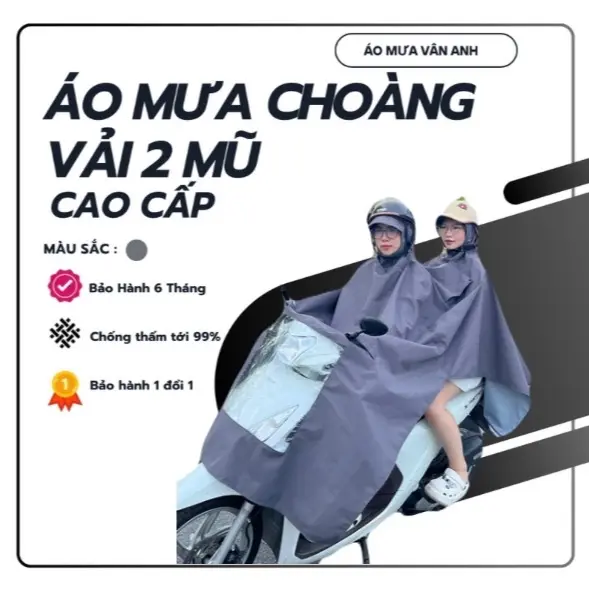 Áo mưa choàng 2 mũ cao cấp Vân Anh trùm toàn thân không thấm nước. 0