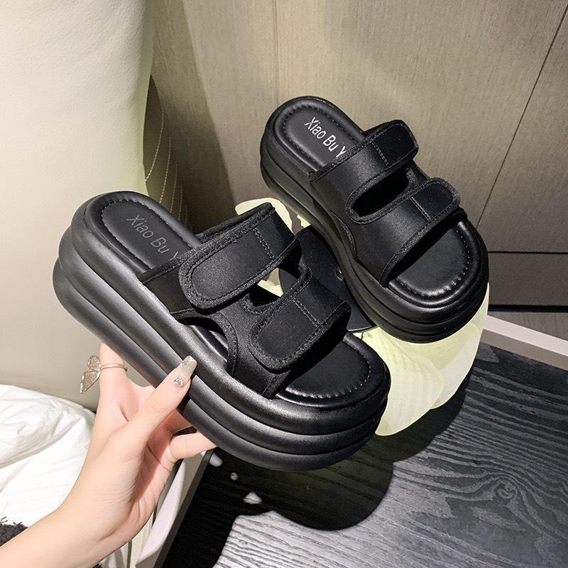 Dép Nữ Quai Dán Độn Đế 7cm LiLi Nữ Nhung Shoes GiàY Jean Cao Su