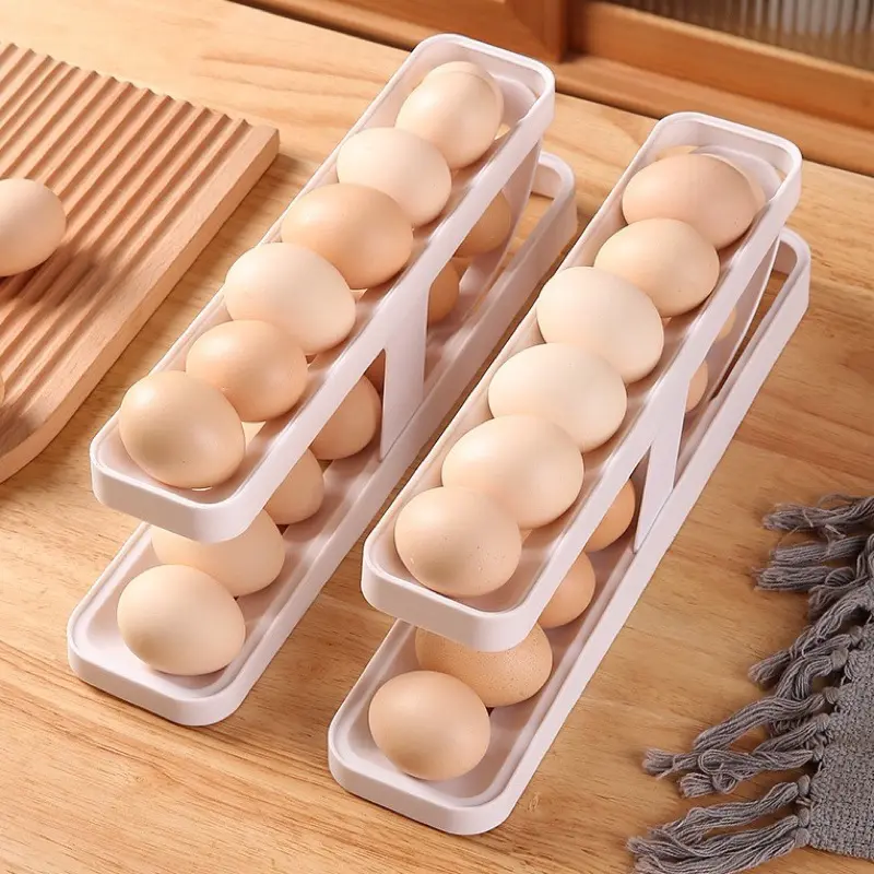 Khay đựng trứng 2 tầng rẻ đẹp, khay lấy trứng tự động thông minh 2 tầng giúp tiết kiệm không gian 8
