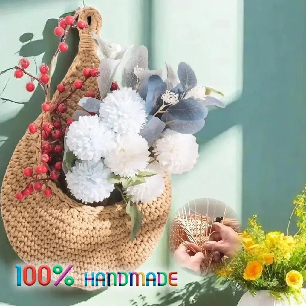 Handwoven Hanging Wall Vegetable Fruit Basket Organizer Container Decor Kitchen Garden Mount Wall Plant Storage Mounted Basket