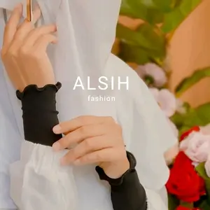 manset tangan curly 1 layer tali hitam Handsock Muslim