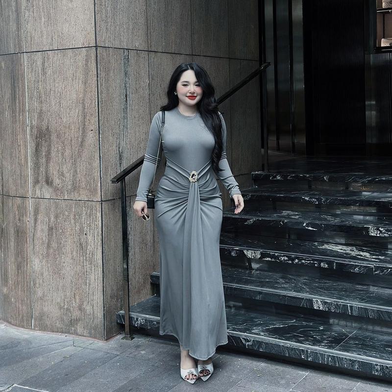 ĐẦM BODY CỔ TRÒN TAY DÀI TAG KHOEN EO TÔN DÁNG Nữ Women