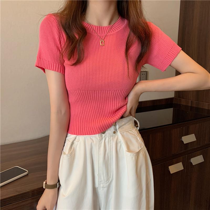 Product Introduction of Áo Thun ngắn Tay, Vừa Vặn Đàn Hồi, Phong Cách Pháp, Áo Sơ Mi Nhỏ Áo Mặc Bên Ngoài Kiểu Ngắn Phong Cách Phương Tây Cao Cấp, Áo Cơ Sở 13