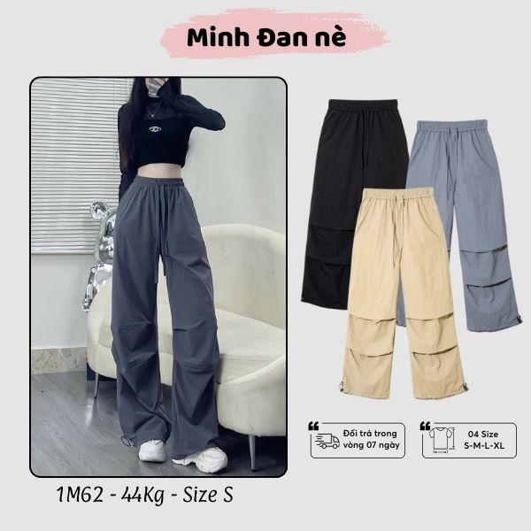 Quần Kaki Ống Rộng Baggy Cargo Quần Jogger Nữ Cạp Chun Rút Dây Thể Thao - MDQ17