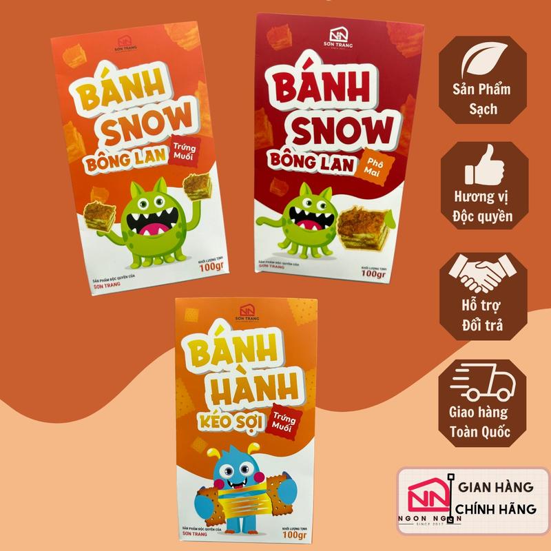 [COMBO 300GR MIX 3 VỊ] 100gr Snow Trứng Muối (8-9 bánh) + 100gr Snow Phô Mai  (8-9 bánh) + 100gr Hành Trứng Muối (5-6 bánh), Đồ Ăn Vặt SNACK Food Thức Ăn Nuts Candy Cake bánh
