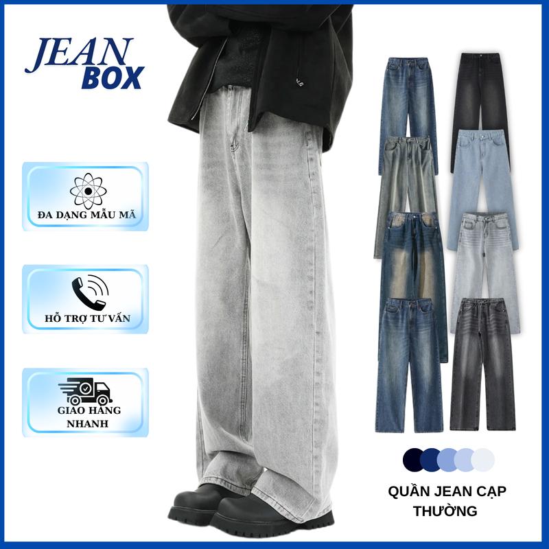 Quần jean wash nam nữ wash xám trắng JEAN BOX T9 Cạp cao, hách dáng,Menswear Pants Có Có Túi