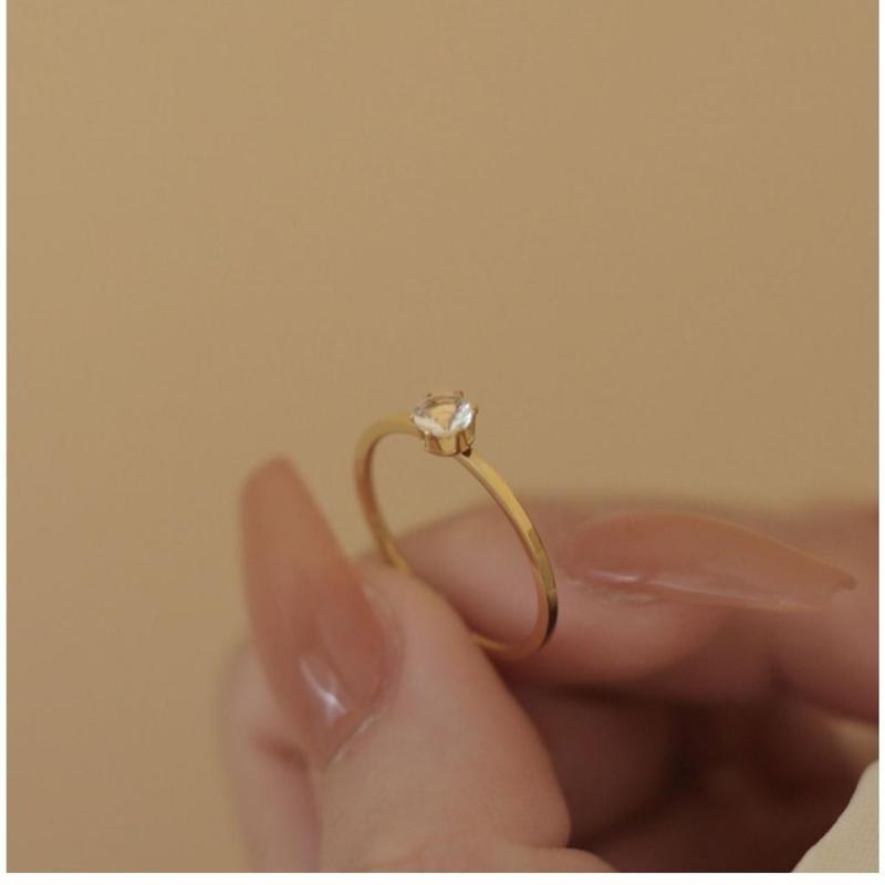 Nhẫn Thép Titan Hàn Quốc, Nhẫn Mạ Vàng 18k, Đính Đá Zircon Đơn 2