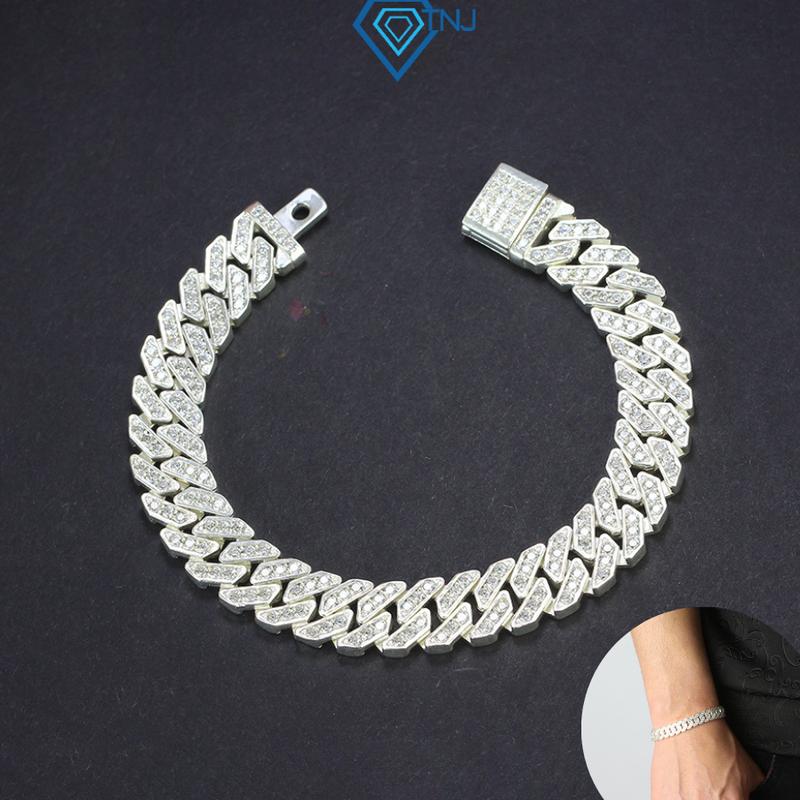  Lắc tay bạc nam cuban bản đặc 9mm đính đá cao cấp sang trọng LTA0083 - Trang Sức TNJ 
