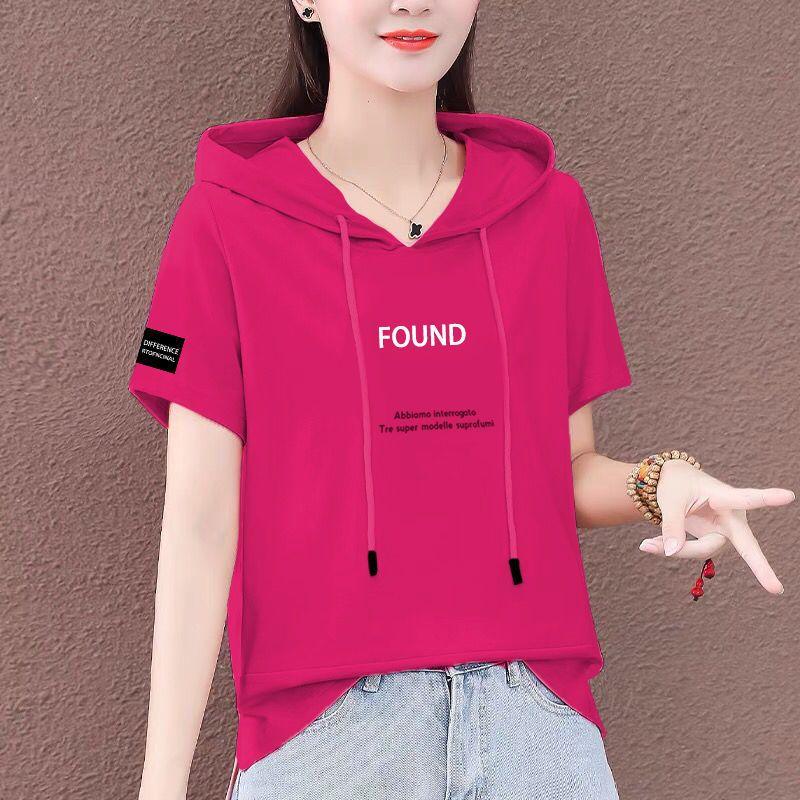 Áo Hoodie Có Mũ Trùm Đầu, ngắn Tay, Dành Cho Nữ, Phong Cách Hàn Quốc, Dáng Rộng Rãi Và Mỏng, Áo Phông, Bao Gồm 100% Bông, Hàng Mới Về Mùa Hè 2024 2