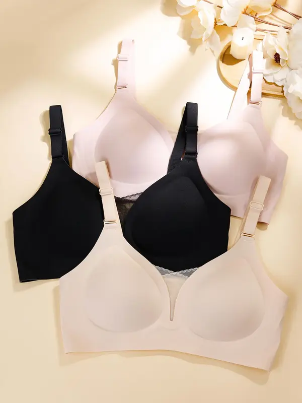 Women's Solid Color Mesh Patchwork Seamless Wireless Bra, Casual Comfortable Breathable Adjustable Strap Anti-Sagging Full Coverage Bra, Lingerie for All Seasons 8