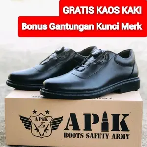Sepatu Pdh Tali Putar Kulit Sapi Asli Berkualitas Merk APIK Sepatu Formal Kantor Untuk Tni Polri Security Satpam Kerja