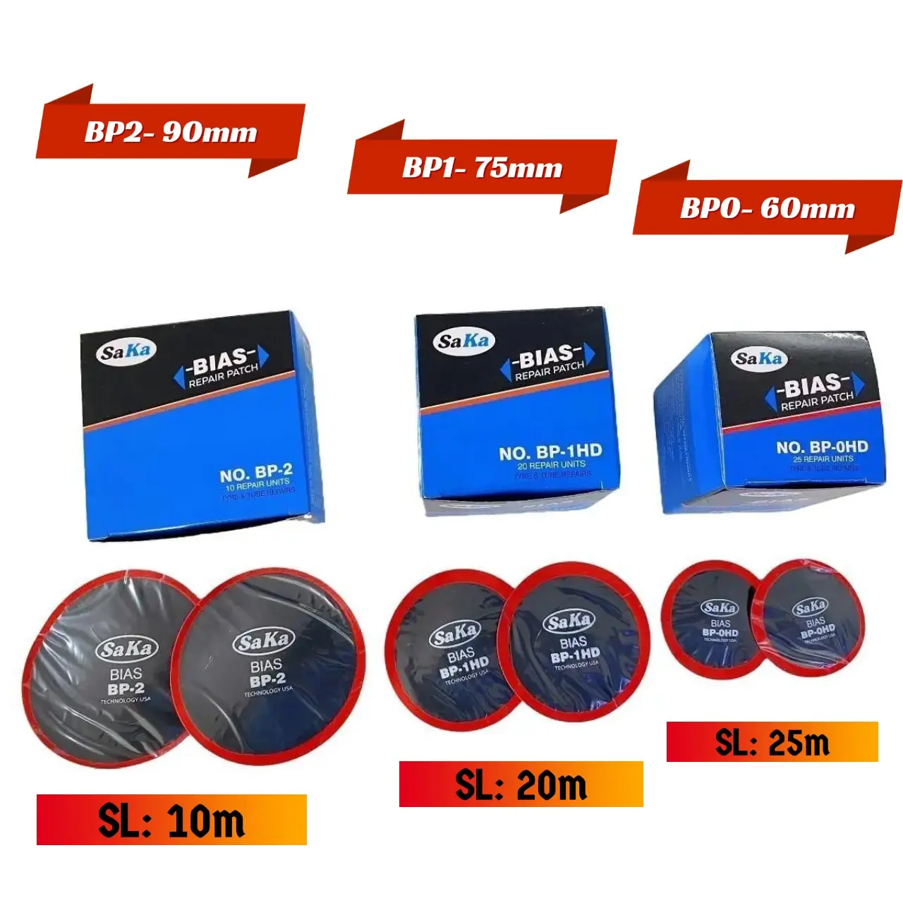 Miếng vá vỏ xe không ruột có bố kẽm kích thước 60mm, 75mm, 90mm phù hợp cho du lịch, tải nhỏ