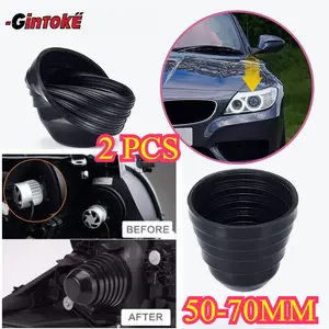 2pcs 50-70mm Cover Debu Retrofit Headlight Headlamp Universal/mobil Retrofit Bahan Karet Adjustable Universal Anti Ai /Anti Debu Penutup Lampu Mobil/ Anti Air Lampu Headlamp Universal Cover/ Retrofit Headlamp Karet Anti Debu Cover