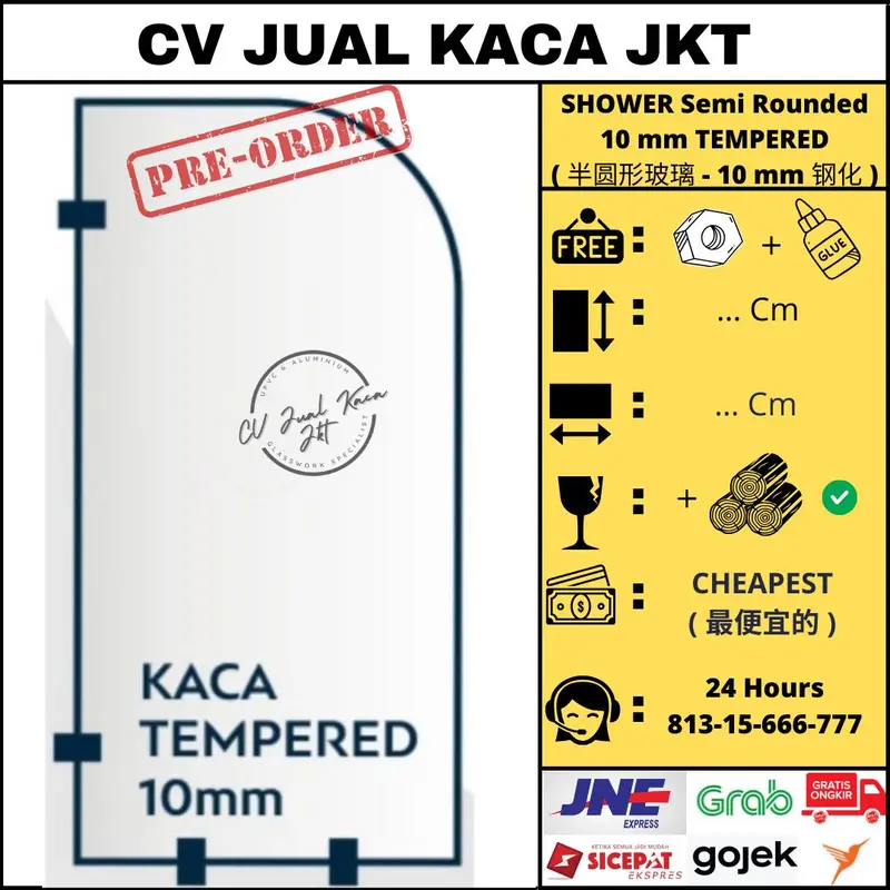 Sekat Kamar Mandi Partisi Kaca Tempered 10mm Semi Rounded 1