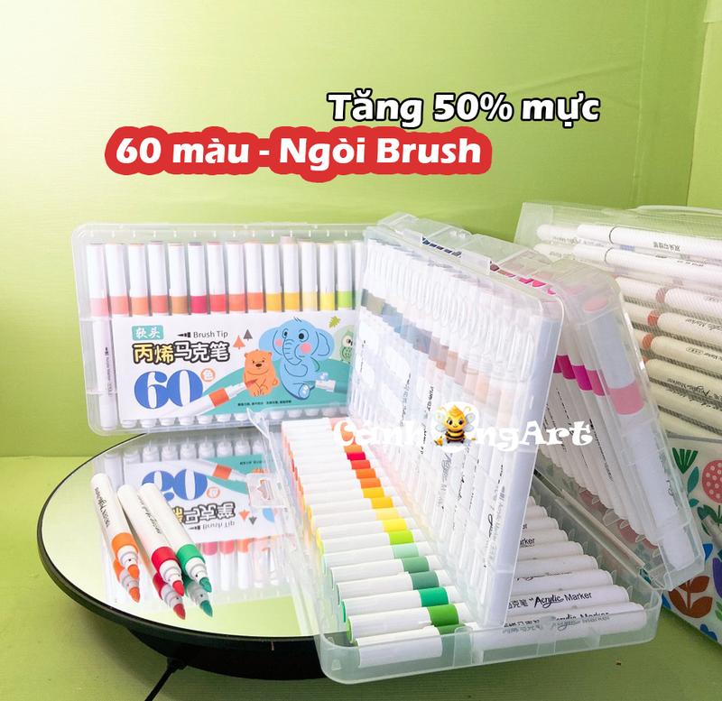 [12-60 màu ngòi Brush Tăng 50% mực]Bút acrylic ngòi Brush 12/24/36/48/60 tô vẽ trên mọi vật liệu, chồng màu tốt, không thấm mặt sau bút màu ohuhu bộ  12 bomau marker gốc thiên long acrylic marker arrtx markers