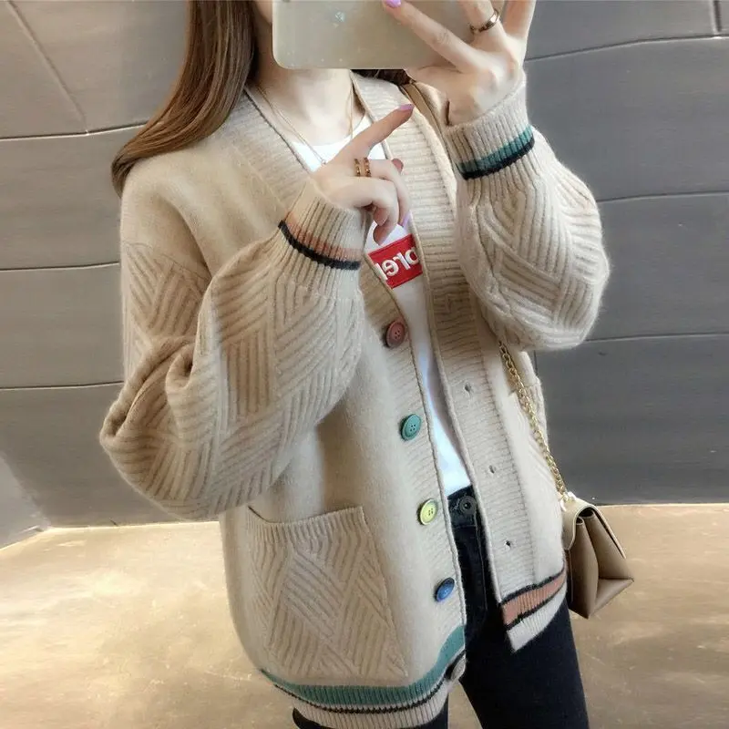 Áo Khoác Len Cardigan Dệt Kim, Dành Cho Nữ, Phong Cách Thường Ngày Dáng Rộng Vừa Vặn, Thời Trang Nữ Mới Mùa Xuân, Phong Cách Hàn Quốc, Người Có Ảnh Hưởng Trực Tuyến, 2024 áo  thun