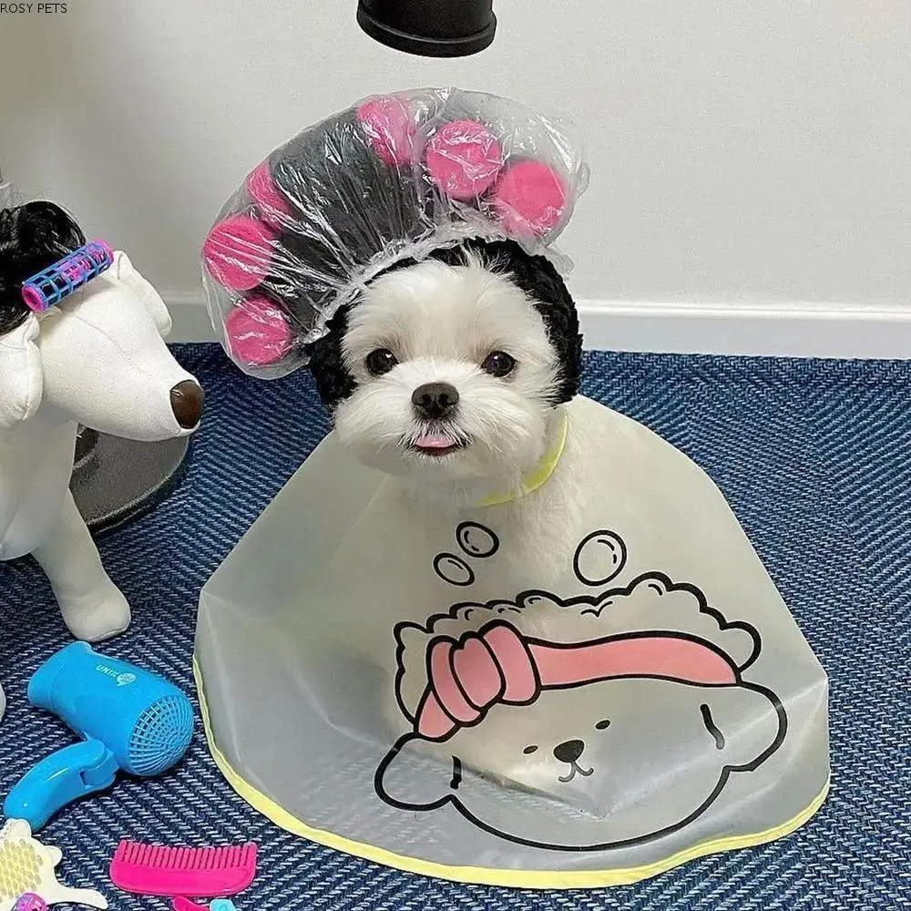 ROSY PETS Pets Raincoat Cape Adjustable Pet Cloak Cartoon Print Transparent Pet Haircut Cape Waterproof Polyester Dog Grooming Cape Facial Care