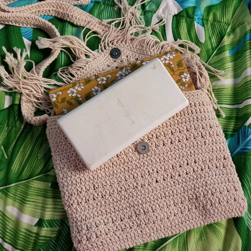 Tas Rajut Handmade Etnik Rawis Wanita Selempang - Natural Beige Waistbag 2