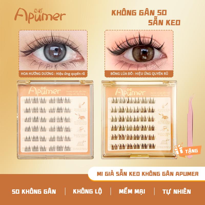 [CHỈ TẶNG CHÌ KẺ VÀ NHÍP TRONG LIVE] MI GIẢ CỤM KHÔNG GÂN APUMER tự nhiên 6 hàng có sẵn keo dùng dạng đuôi cá loại A, có thể tái sử dụng nhiều lần có keo sẵn
