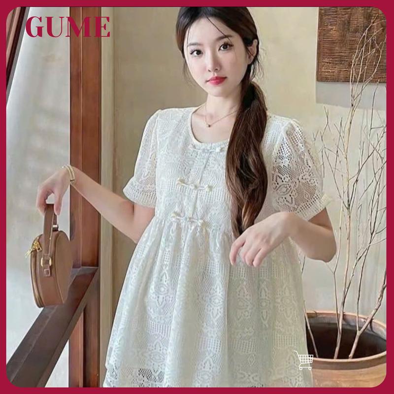 Áo Bầu Công Sở Tay Cộc Mùa Hè Vải Ren Mềm Cổ Tròn Dáng Babydoll Dễ Thương Đi Chơi Đi Làm Thanh Lịch HR020
