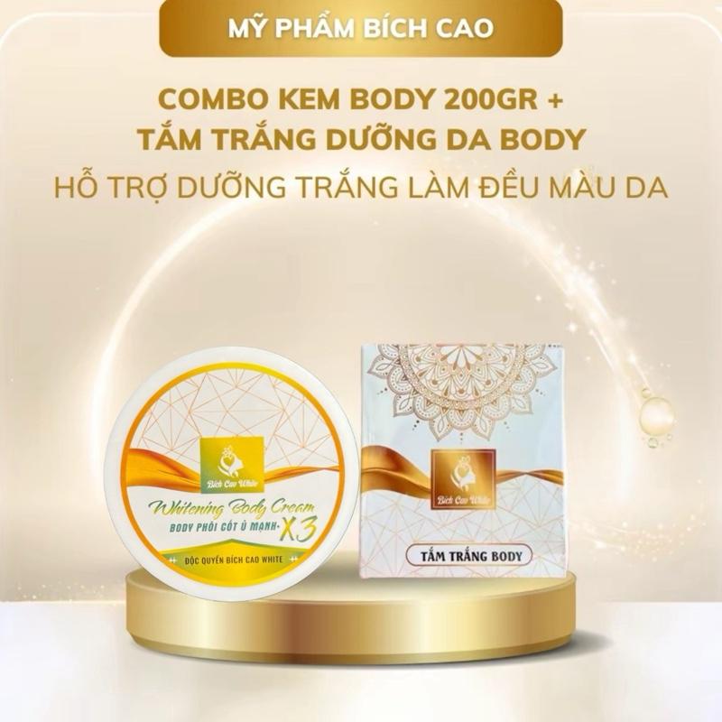 Combo Kem Body 200gr Bích Cao White + Tắm Trắng Dưỡng Da Body Hỗ Trợ Sáng Da Toàn Thân