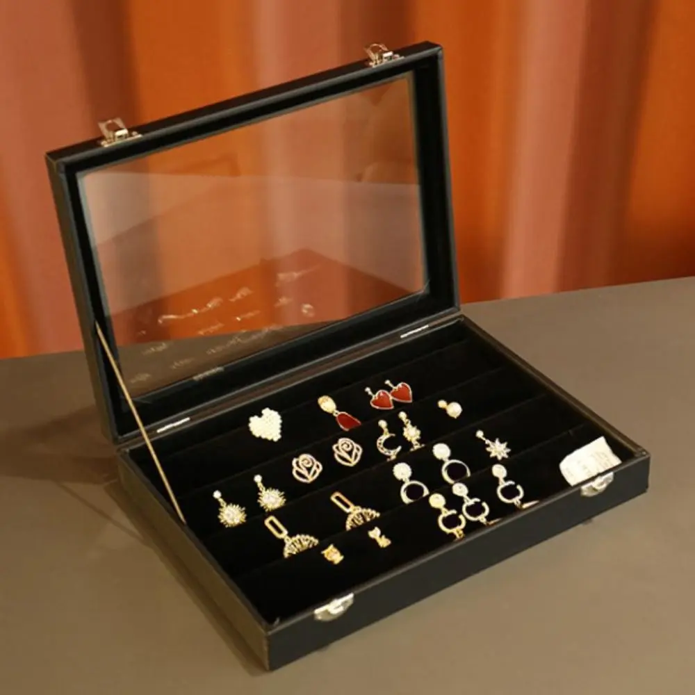 Solid Color PU Leather Jewelry Storage Tray Rings Errings Wooden Jewelry Display Case Large Capacity Container Jewelry Organizer Holder Gift