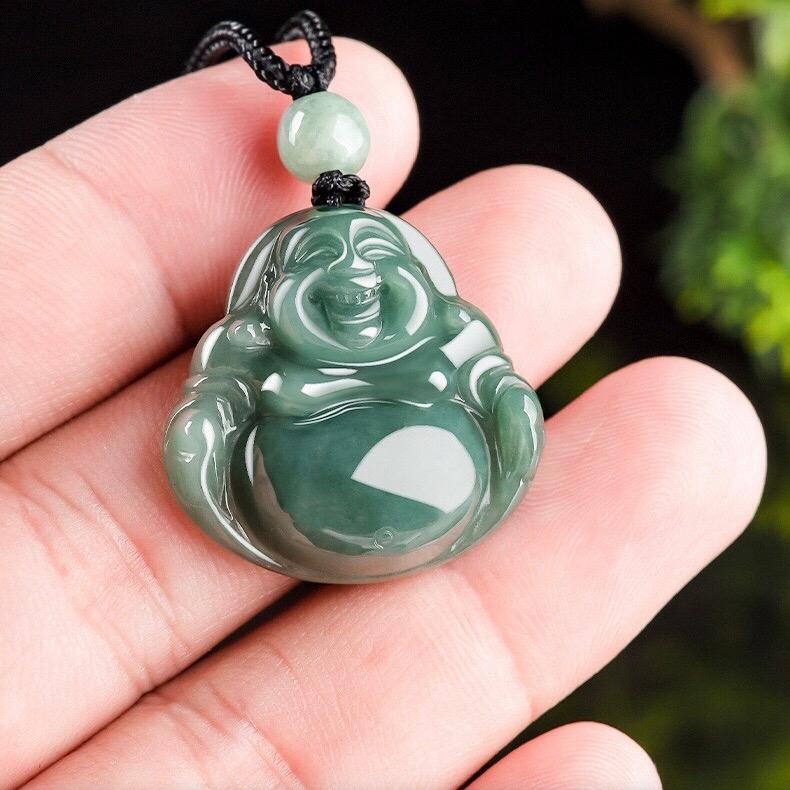 Mặt dây chuyền phật di lạc xanh đậm nhỏ ngọc cẩm thạch 0