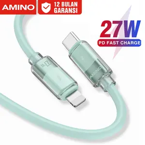 AMINO PD 27W Silicone TYPE C To Lighting Kabel Data 1M Fast Charger Super Charging C TO L untuk Iphone 11 XR 14 Pro Max 13 Pro Max 12 Pro Max 11 Pro Max XS Max