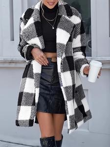 Women's Plaid Print Button Front Coat, Casual Long Sleeve Lapel Neck Overcoat for Fall & Winter, Ladies Clothes for Daily Wear
