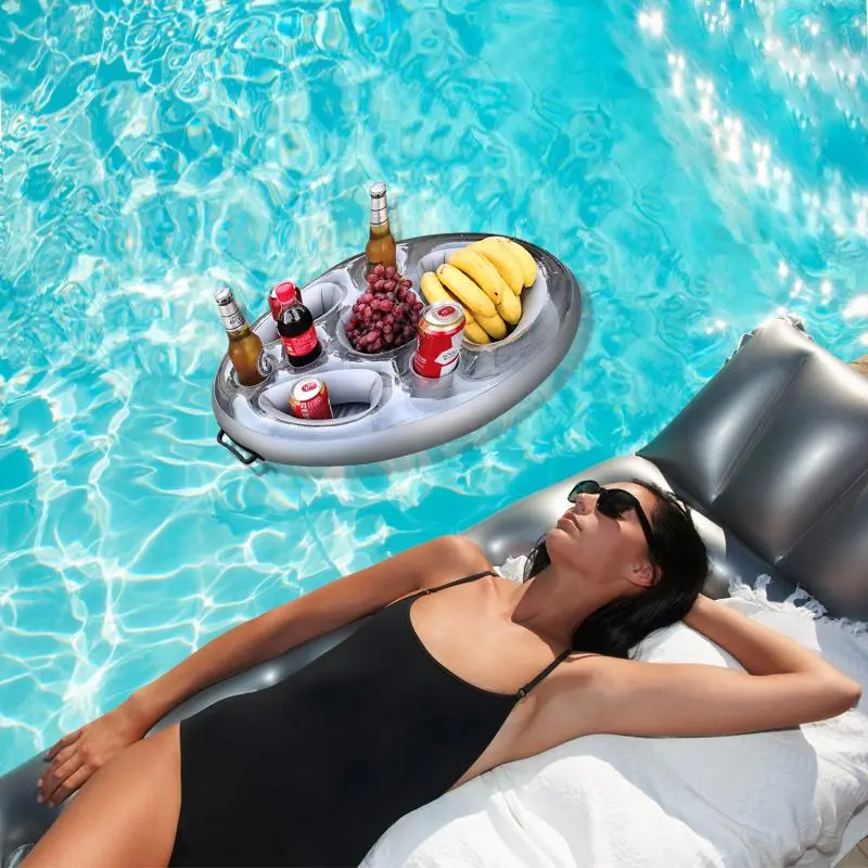 Inflatable Beverage Holder, Multipurpose Inflatable Floating Drink Holder, Floating Beverage Tray for Pool, Hot Tub, Garden Party 5