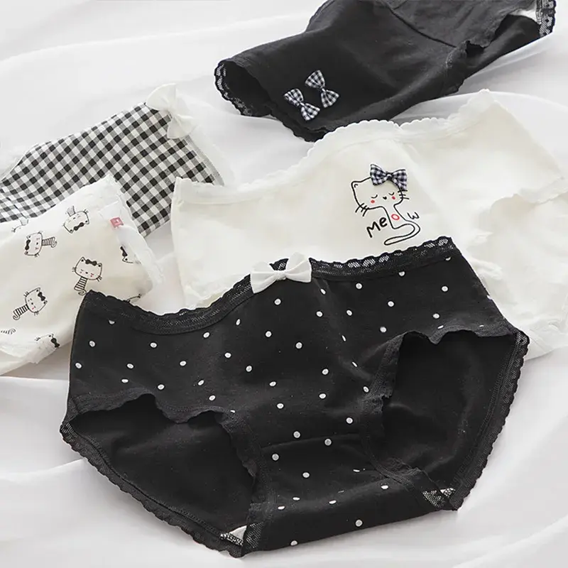 Fashion Simple Cat Print Panties Cute Girl Underwear Ladies Cotton Crotch Mid Waist Briefs Women's Intimates Lingerie