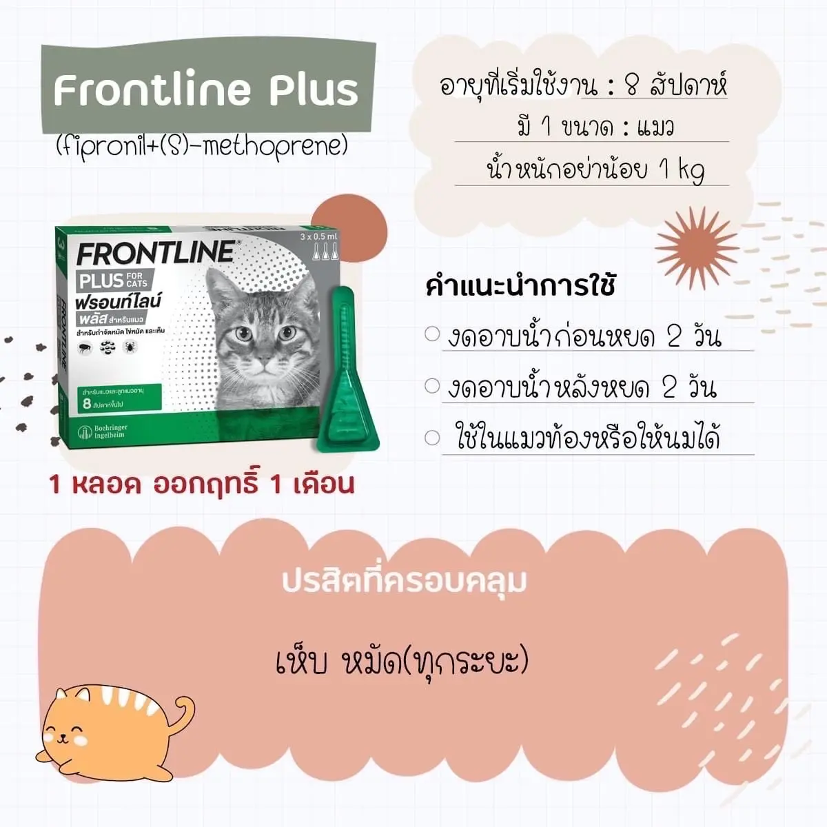 Frontline plus [แท้] หยดหลังมสำหรับแมว