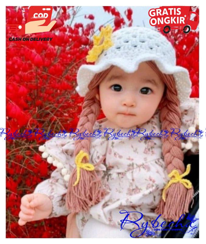 Paket 3 Pcs Kupluk Bayi Perempuan Rajut Topi Bayi Newborn Motif Kepang Wig Usia 0 - 3 Thn 3