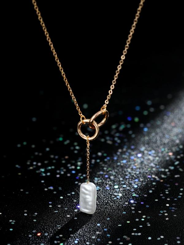 Men's Faux Pearl Decorated Pendant Necklace, Casual Long Necklace for Party, Daily Clothing Decor, Trendy All-match & Exquisite Jewelry for Birthday Gift 0