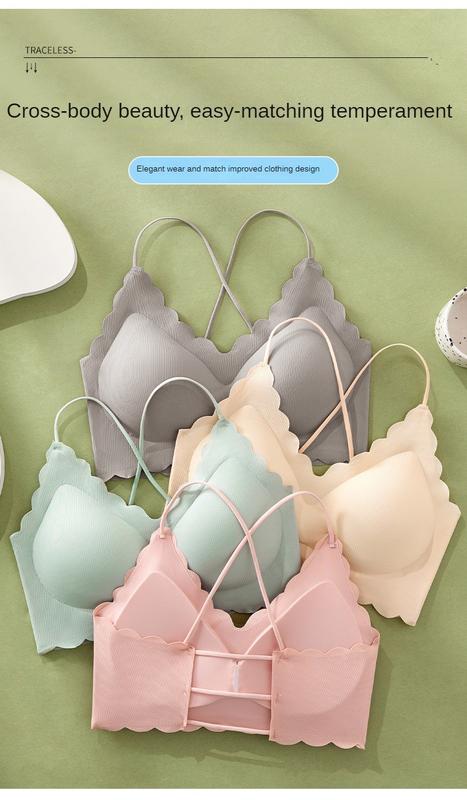 Product Introduction of Girls Korean version of sports back underwear, non-scar steel ring, bra-binding comfort chest small vest anti-sagging 3