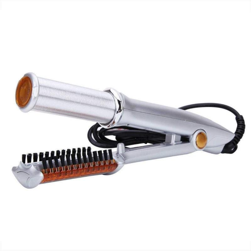 Product Introduction of New Portable 2 in 1 Hair Straightener Hair Curler Adjustable Temperature Ceramic 2-Way Rotating Hair Curler with Brush Hairdressing Tool 21