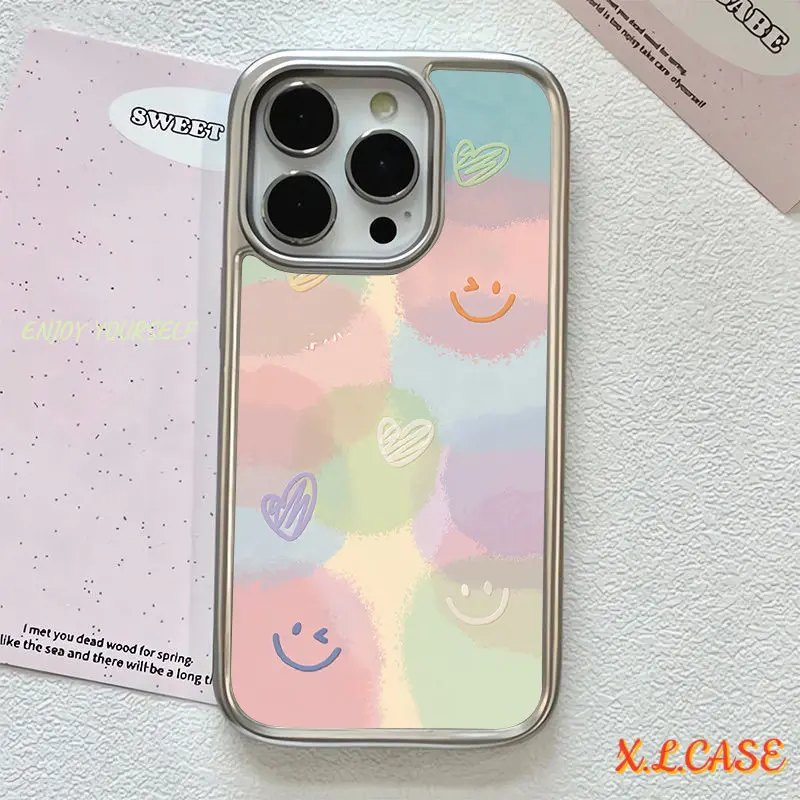 Casing Lembut Pelapis Transparan Wajah Tersenyum Berwarna-warni Kompatibel Untuk iPhone XR 13 15 11 7Plus 11 13 15 12 14 Pro Max 7 X 8 Plus SE 2020 XS MAX Penutup Anti Guncangan 2