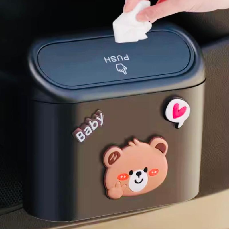 Thùng rác mini gắn cửa xe hơi hoạ tiết hoạt hình 0