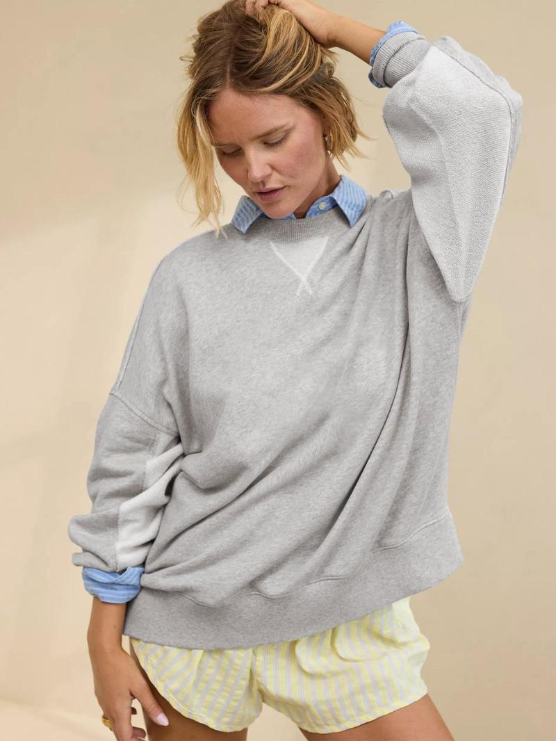 Product Introduction of Women's Plain Crew Neck Pullover Sweatshirt, Casual Long Sleeve Round Neck Sweatshirt for Spring & Fall, Fashion Women's Top for Daily Wear 3