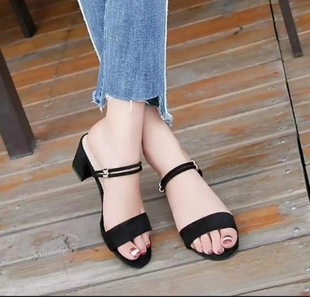 RMG1 sandal Perempuan heels terbuka lucu viral tiktok kekinian korea terbaru 2023 hitam merah marun Santai Bisnis 1