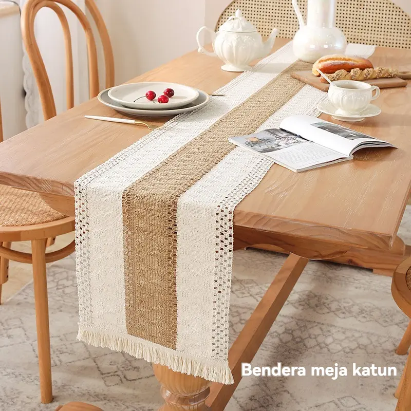 Premium Knitted Table Runner - Long, Cotton Linen Blend with Harmonious Colors for an Elegant Table Setting.HOMEfae